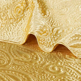 Home Soft Things King Size Quilted Satin Bedspread Set - 3-Piece Luxury Reversible Bed Cover, Silky Soft Shiny & Lightweight Quilt for All Seasons, Embroidered Paisley Design, 108x96 Inches, Gold Home Soft Things