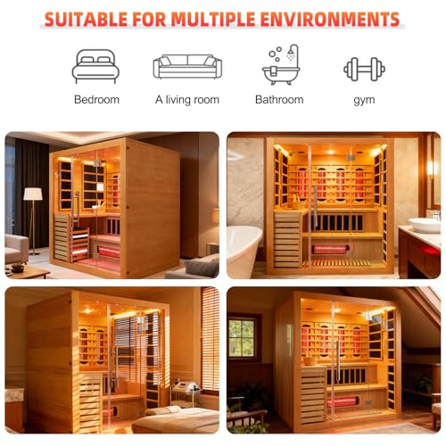 amocane Infrared & Steam Dual-System Sauna Room for 4-6 Person, Wood Hybrid Home Sauna with Heater, Indoor Traditional Saunas Spa with Heaters & Sauna Stove, Speaker, Oxygen Bar, Bucket amocane