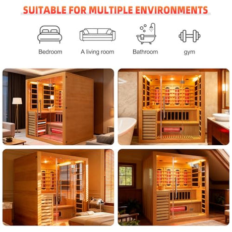 amocane Infrared & Steam Dual-System Sauna Room for 4-6 Person, Wood Hybrid Home Sauna with Heater, Indoor Traditional Saunas Spa with Heaters & Sauna Stove, Speaker, Oxygen Bar, Bucket amocane