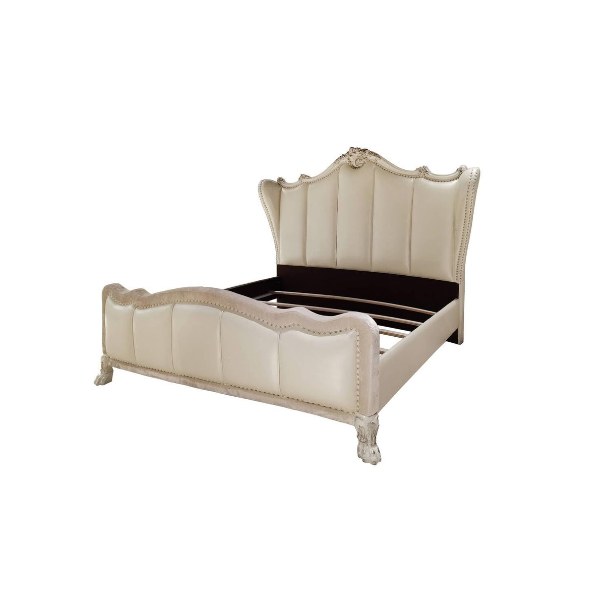 Acme Dresden Faux Leather Channel Tufted California King Bed in Bone White ACME Furniture
