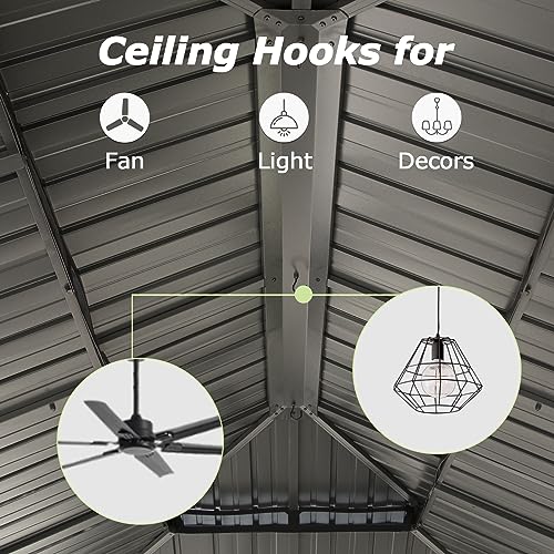 Domi 12' X 18' Hardtop Gazebo, Aluminum Metal Gazebo with Galvanized Steel Double Roof Canopy, Curtain and Netting, Permanent Gazebo Pavilion for Patio, Backyard, Deck, Lawn domi outdoor living