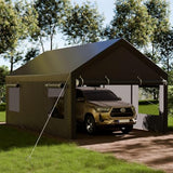 Shintenchi 12x20 FT Heavy-Duty Design Carport,Portable Garage Canopy,Carport Canopy with Side-Opening Removable Door & Roll-Up Window,Portable Car Port for Car, Truck, Boat,Grey Shintenchi