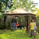 Outsunny 12 x 12 ft. Pop Up Canopy Tent with Mesh Netting, UPF50+ Instant Sun Shelter with Carry Bag, Height Adjustable Party Tent Instant Event Shelter for Garden, Patio, Beige Outsunny