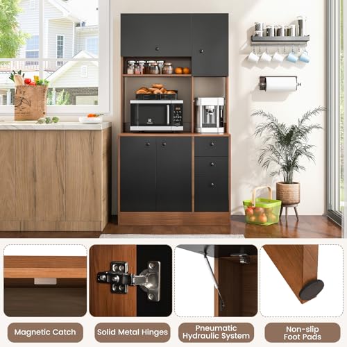 PETSITE Kitchen Buffet Hutch Storage Cabinet, 71'' Freestanding Pantry with 3 Cabinets & Drawers, Adjustable Shelves, Microwave Cupboard for Living Room, Dining Room PETSITE