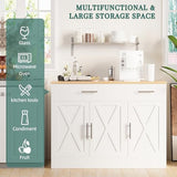 Shintenchi Modern Farmhouse Sideboard Buffet Cabinet with Storage with 3 Doors,42" Barn Doors Buffet Cabinet with Storage, Wood Coffee Bar Cabinet with Adjustable Shelf for Kitchen Living Room,White Shintenchi