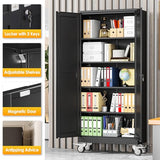 PAOFIN 71''H Tall Metal Garage Storage Cabinet with Wheels,Steel File Cabinets with 2 Doors and 4 Adjustable Shelves for Home Office, Warehouse, Required Assembly,Black PAOFIN