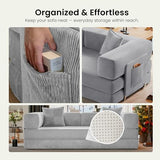CUBENTE 78.8" Convertible Futon Sofa Bed,Corduroy Futon Couch with Storage Pocket,Folding Pull Out Sofa,No Assembly Boneless Couch for Living Room,Grey CUBENTE