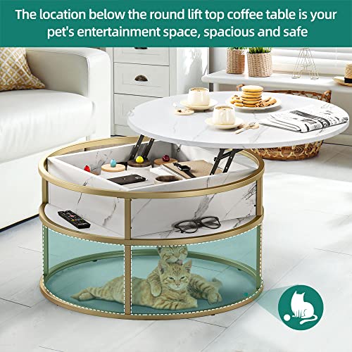 YITAHOME Round Lift Top Coffee Table, Coffee Tables for Living Room with Hidden Storage Compartment, Modern Coffee Table with Storage for Home Office,Round Center Tables Living Room,White and - WoodArtSupply