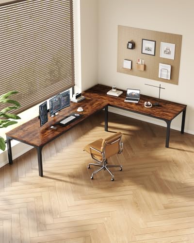 LITTLE TREE Two Person Desk, 78.7 Inches Extra Long Computer Desk, Wooden Large Office Desk with Strong Metal Legs, Double Desk for 2 People, Writing Table Study Desk for Home Office, Brown & Black LITTLE TREE