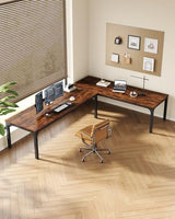 LITTLE TREE Two Person Desk, 78.7 Inches Extra Long Computer Desk, Wooden Large Office Desk with Strong Metal Legs, Double Desk for 2 People, Writing Table Study Desk for Home Office, Brown & Black LITTLE TREE