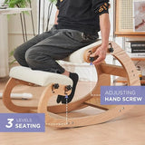 MoomJiee Ergonomic Kneeling Chair,Adjustable Rocking Knee Chair for Home Office,Wooden Office Chair for Back Pain Relief, Beige MoomJiee