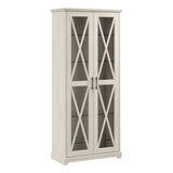 Bush Furniture Lennox Farmhouse Curio Cabinet with Glass Doors and Shelves in Linen White Oak | Tall 5 Shelf Display Case for Living Room or Home Office Bush Home