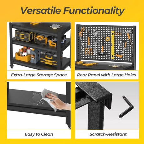 2 Sets Work Bench with Pegboard,Heavy Duty 3000lbs Capacity Workbench with Wheels Adjustable Shelves,Tool Cart,Work Table 47.2" H*33.46" W*18" D PLMFJQK