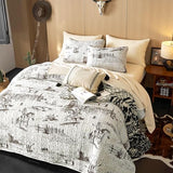 Wake In Cloud - Western Quilt Set, Rustic Ranch Life with Cowboy Southwestern Vintage Country Pattern Printed, Reversible Lightweight Bedspread Coverlet, 3 Pieces, Beige Brown, Twin/Twin XL Size Wake In Cloud