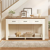 ANGRYWIN 55" Farmhouse Console Table with 3 Drawers, Rustic Entryway Table with Open Shelf, Sofa Tables Behind Couch for Entrance, Living Room, Hallway, White ANGRYWIN