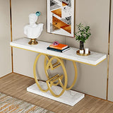 LITTLE TREE 55-Inch Gold Console Table for Entryway, Modern Faux Marble Foyer Table with Geometric Metal Legs, Narrow Long Sofa Table for Living Room LITTLE TREE