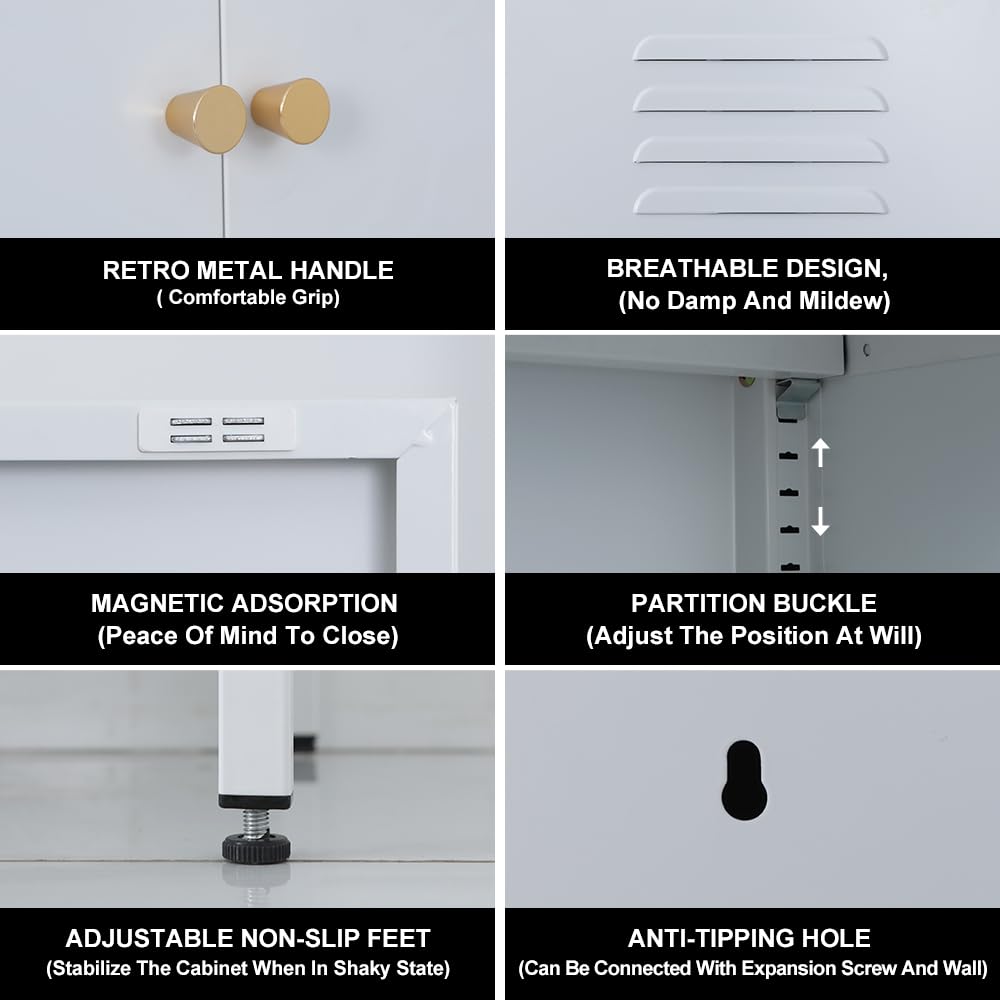 LINGZOE 2 Door Metal Locker Storage Cabinet with 2 Adjustable Shelves,Steel Locker Cupboard for Bedroom, Bedside, Office Room LINGZOE