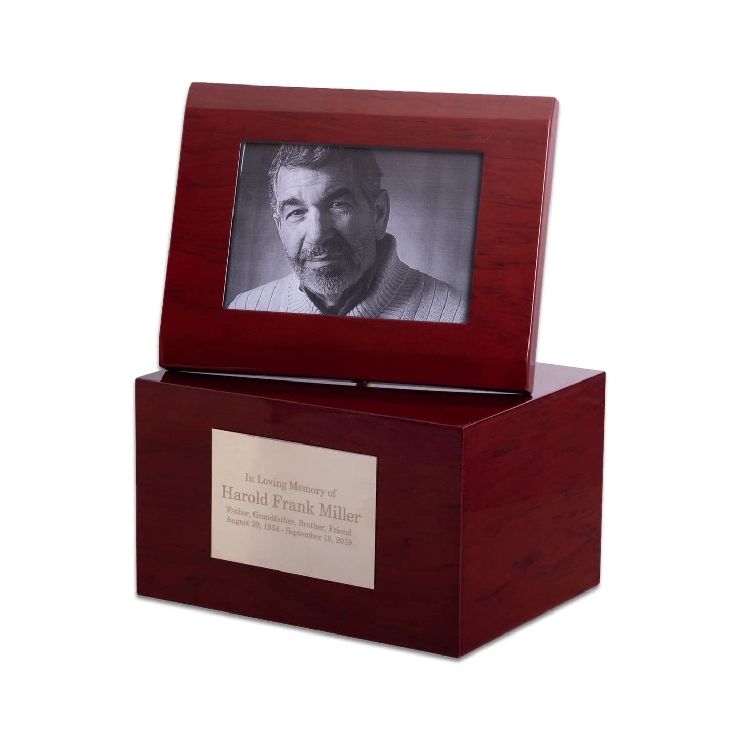 Deering Moments Custom Personalized Solid Wood Cremation Urn with Picture Frame, up to 260lb - WoodArtSupply