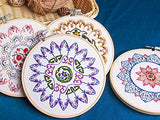 Whaline 4 Mandala Embroidery Starter Kit with Instruction Plum Blossom Chrysanthemum Orchid Lotus Needlepoint Cross Stitch Kit with Embroidery Hoop Threads Needle Scissors for Beginners DIY Craft