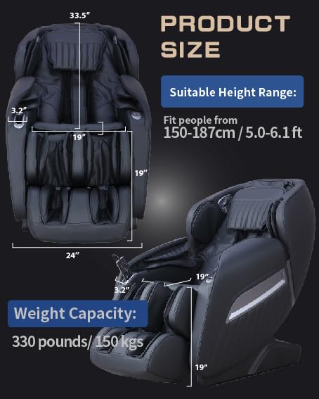 HealthRelife Massage Chair Full Body Recliner, with Heat Zero Gravity Air Pressure SL Track Intelligent Voice Control Airbags, Foot Roller Bluetooth Speaker Space-Saving Gift Mother's Day, Black HealthRelife