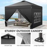 Oneofics 12x12 FT Pop Up Canopy, Instant Canopy Tent with 1-Button Push, 4 Removable Sidewalls, Sandbags, Wheeled Bag for Outdoor Activities & Events Oneofics