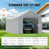 VEVOR Carport Replacement Canopy Cover Top + Side Wall 12 x 20 ft, Garage Tent Shelter Tarp Heavy-Duty Waterproof & UV Protected, Easy Installation with Ball Bungees,Grey (Frame Not Included) VEVOR