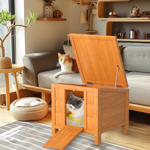 Wooden Rabbit Hutch Indoor and Outdoor, Weatherproof Cat House Hideout, Guinea Pig Cages with Lockable Door, Idea for Squirrel, Ducks, Tortoises, Pigeons, Small Animal - 16.93"L x 16.54"W x 20.08"H B