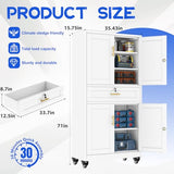 GAIOUS 71” Tall Metal Garage Storage Cabinet with Wheels and Drawer, Steel File Cabinet for Home Office, Tool Cabinet with 4 Locking Doors and 3 Adjustable Shelves, Rolling Cabinet for Garage - White GAIOUS