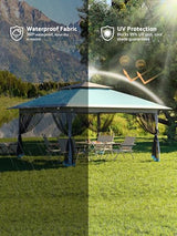 Hipicute 13 X 13FT Pop Up Gazebo, Canopy Tent, Gazebos on Clearance,Patio Folding Canopy with Mosquito Netting - Backyard Tent for Party, Wedding,Outdoor Dining, Patio, Backyard(Light Blue+Light Grey) Hipicute