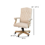 Flash Furniture Derrick Traditional Microfiber Tufted Swivel Office Chair with Wood Base, Ergonomic Farmhouse High-Back Desk Chair, Ivory/Brown Flash Furniture