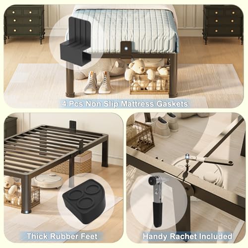 Yitong Angel 14 inch Twin Bed Frame with Round Corner Legs Mattress Slide Stopper,3500 lbs Heavy Duty Metal Platform,No Box Spring Needed,Steel Slat Support,Easy Assembly,Noise Free Yitong Angel