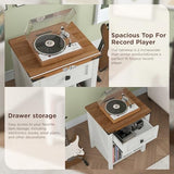 HOSEOKA Record Player Stand with Vinyl Record Storage, Turntable Stand with Charging Station, Wooden Vinyl Record Holder Cabinet Dispaly Shelf with Drawer HOSEOKA