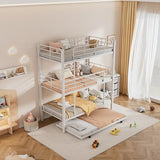 Triple Bunk Bed with Trundle Guardrail & Ladder Twin Size Metal, No Box Spring Needed, Easy Assemble Merax