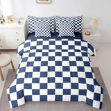 Erosebridal White Blue Plaid Full Comforter Set with Sheets 7 Piece Navy Blue Checkerboard Bedding Set for Kids Boys Teen,Checkered Grid Bed in A Bag Modern Aesthetic Geometric Bed Set Erosebridal