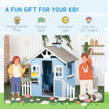 Outsunny Playhouse for Kids Outdoor, Country Style Wooden Playhouse with Flower Pot Holders, Working Door, Windows, Service Stations for 3-7 Years, Outsunny