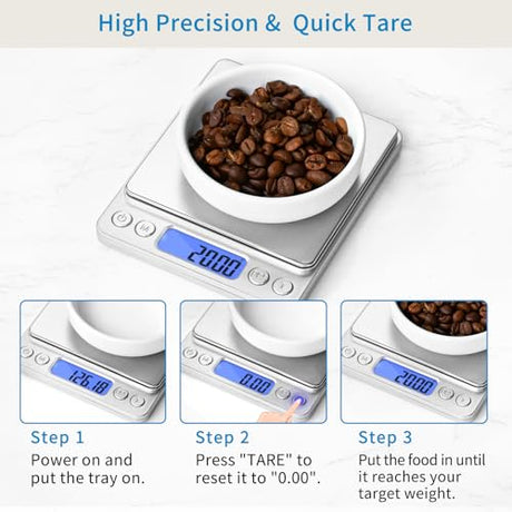 Toprime Digital Gram Scale 500g 0.01g Food Scale High Precision Kitchen Scale Multifunctional Stainless Steel Pocket Scale with Back-Lit LCD Display Tare PCS Features Silver toprime