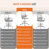 Sweetcrispy Tall Drafting Office Desk Chair - Ergonomic High Stool Computer Chair with Adjustable Height and Comfy Lumbar Support, Rolling Counter Height Chairwith Flip-up Arm and Footrest, Grey Sweetcrispy