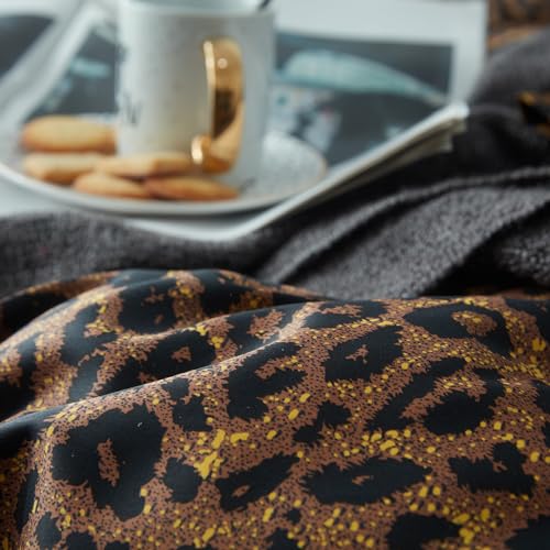 Leopard Print Comforter Set King Soft Fluffy Animal Cheetah Printed Comforter Set 3 Pieces Brown Black Floral Bedding Farmhouse Leopard Pattern King Size Comforter with 2 Pillowcases for All Season LifeTB
