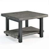 Pomona 27 in. Metal and Solid Wood Square Coffee Table, Slate Gray: Solid Wood & Metal Industrial Square Coffee Table w/ Slate Gray Finish - Solid Pine Wood Tabletop & Shelf Alaterre Furniture