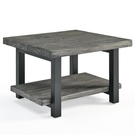 Pomona 27 in. Metal and Solid Wood Square Coffee Table, Slate Gray: Solid Wood & Metal Industrial Square Coffee Table w/ Slate Gray Finish - Solid Pine Wood Tabletop & Shelf Alaterre Furniture