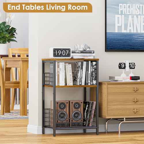 X-cosrack Side Table, Small End Table Record Player Stand with Storage, Vinyl Record Storage Night Stand for Living Room, Bedroom,Office(Patent Pending)(Rustic Brown & Black) X-cosrack