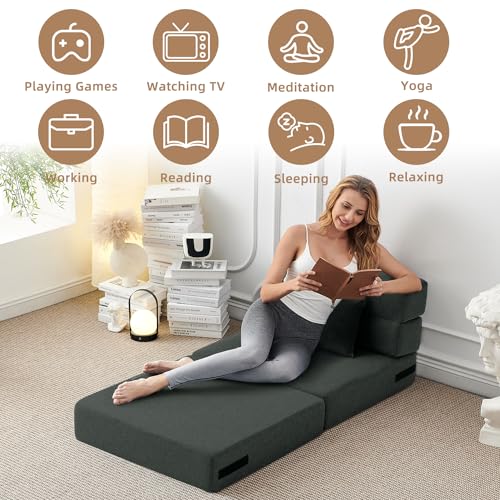 FILUXE Folding Sofa Bed | Convertible Sleeper Chair Bed for Adults, Fold Out Chair to Bed Linen Futon Chair with Pillow, for Home Dorm Apartment RV Living Room, Single Size Dark Gray FILUXE