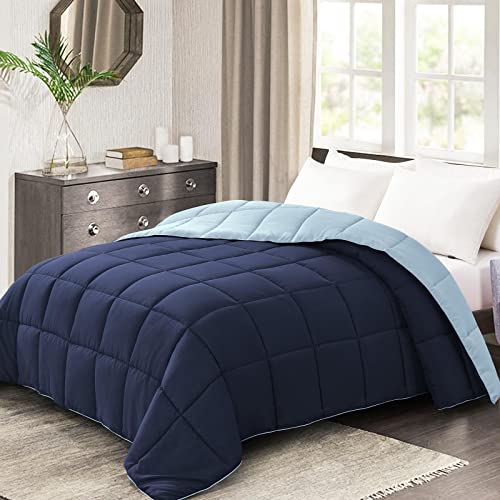 Homelike Moment Comforters Queen Size - Blue Duvet Insert Down Alternative Bed Queen Comforter, Lightweight Bedding Comforter Full Size Quilted Soft All Season Reversible Navy/Light Blue Homelike Moment