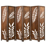 Giantex Boho Rustic Room Divider, 6 Panel Carved Leaf Folding Wood Screen, Fully Assembled, 67'' Freestanding Privacy Partition Decorative Wall, Foldable Room Separator for Bedroom, Brown Giantex
