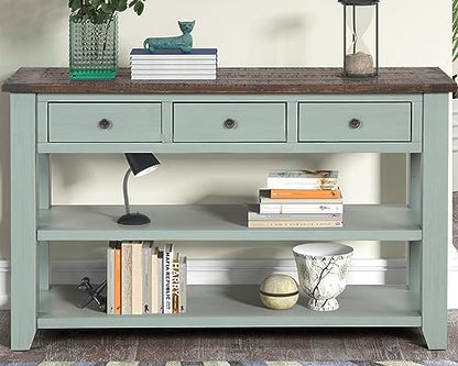 LKTART Solid Wood Console Table Sofa Table with Storage Drawers and Bottom Shelf Entryway Table for Storage Entry Hallway Foyer Sofa Couch Table(48.8" Green)