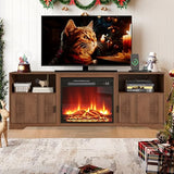 Fireplace TV Stand for Television up to 80 Inch,Entertainment Center with Adjustable Shelf,Mid-Century Modern Fluted TV Stand with 23" Electric Fireplace,Media Console for Living Room,Bedroom Mxtxmy
