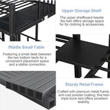 MoproBeti Triple Bunk Bed for Kids,Metal Heavy Duty 3 Bunk Beds with Storage Shelf & Ladder, Convertible Three Bunk Beds for Girls Boys Teens,Can be Separated into 3 Beds, Black MoproBeti