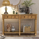 Knocbel 58in Long Accent Entry Console Table with Drawers & Bottom Open Shelf, Solid Wood Sofa Couch Side Table for Entryway Hallway Living Room (Old Pine) Knocbel