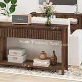 BON AUGURE Console Table with 2 Drawers, 47In Entryway Table with Storage, Sofa Tables with Two-Tier Shelf, Narrow Farmhouse Fluted Couch Tables for Living Room, Rustic Oak BON AUGURE