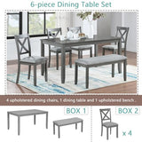 LUMISOL 6-Piece Solid Wood Dining Table Set, Farmhouse Kitchen Table Set with 4 Upholstered Chairs and Bench for Kitchen, Dining Room, Living Room, Grey LUMISOL